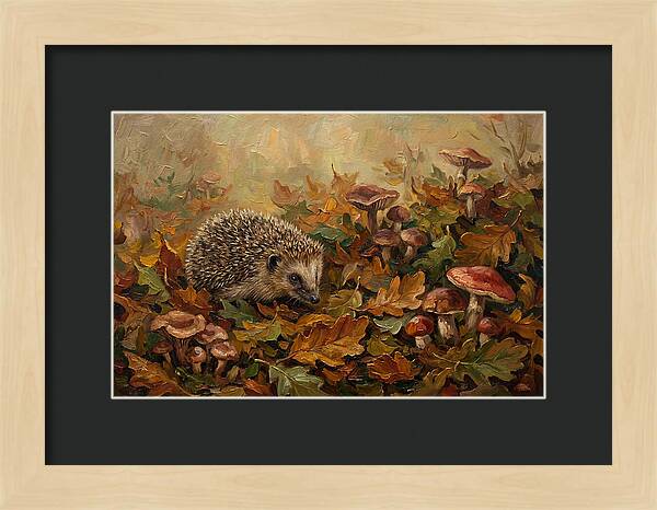 Hedgehog Among Autumn Leaves