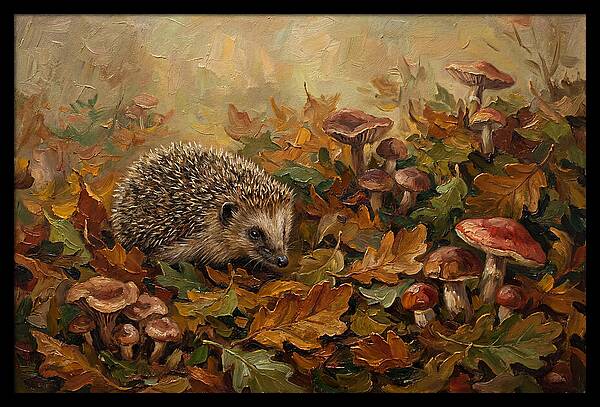 Hedgehog Among Autumn Leaves