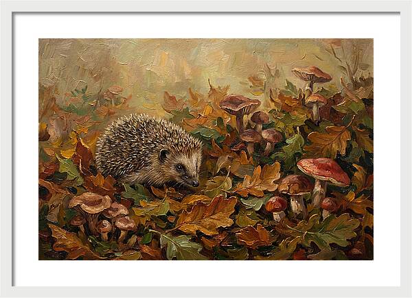 Hedgehog Among Autumn Leaves