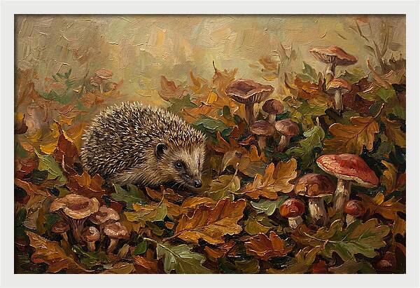 Hedgehog Among Autumn Leaves