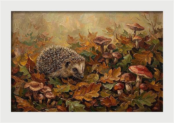 Hedgehog Among Autumn Leaves