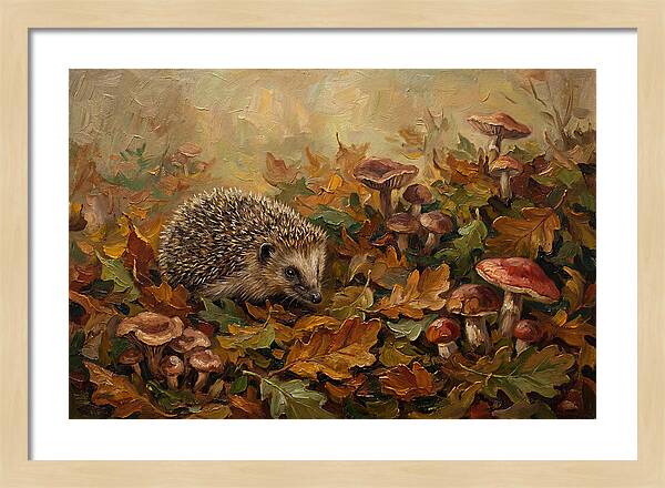 Hedgehog Among Autumn Leaves