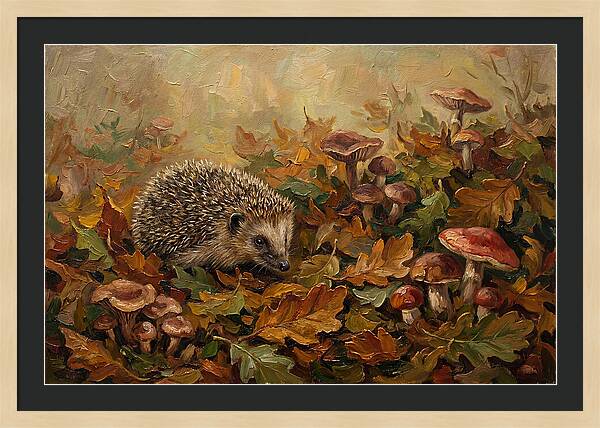 Hedgehog Among Autumn Leaves