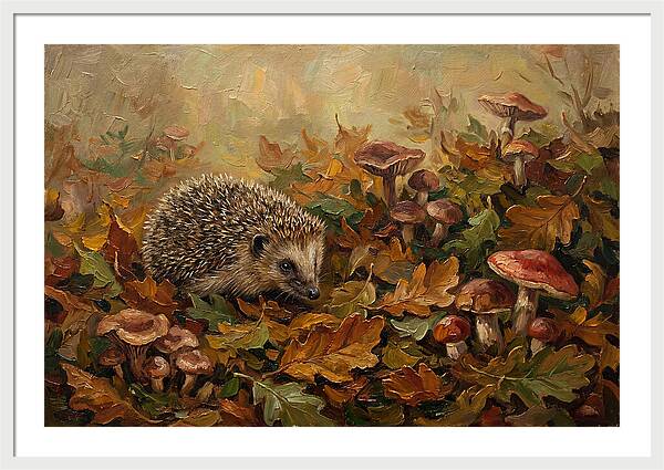 Hedgehog Among Autumn Leaves