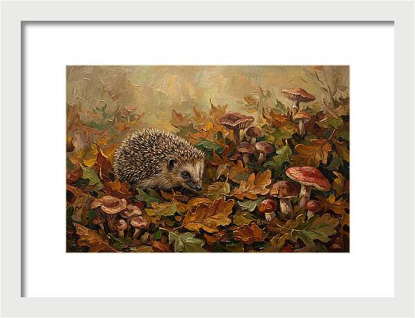 Hedgehog Among Autumn Leaves