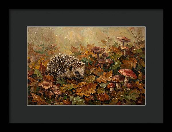 Hedgehog Among Autumn Leaves