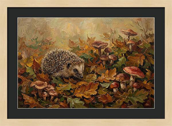 Hedgehog Among Autumn Leaves