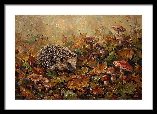 Hedgehog Among Autumn Leaves