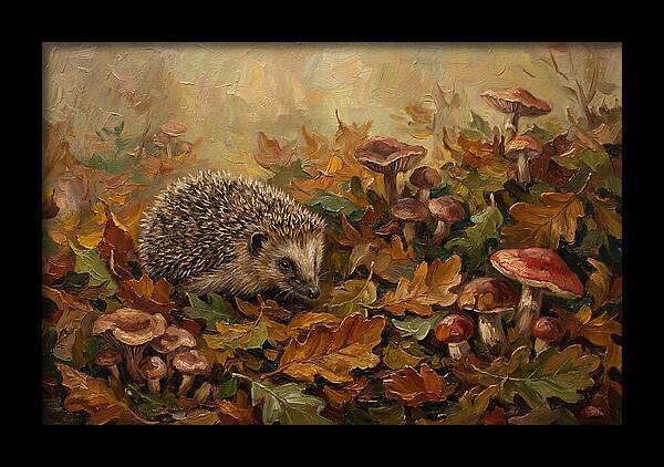 Hedgehog Among Autumn Leaves