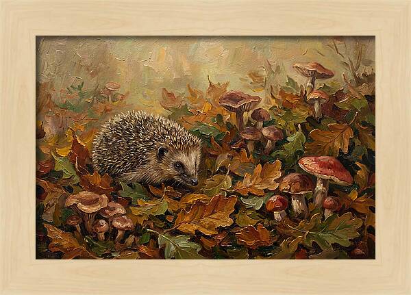 Hedgehog Among Autumn Leaves