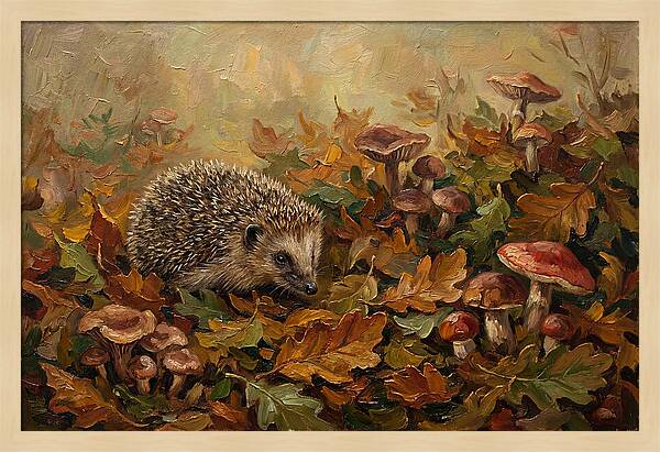 Hedgehog Among Autumn Leaves