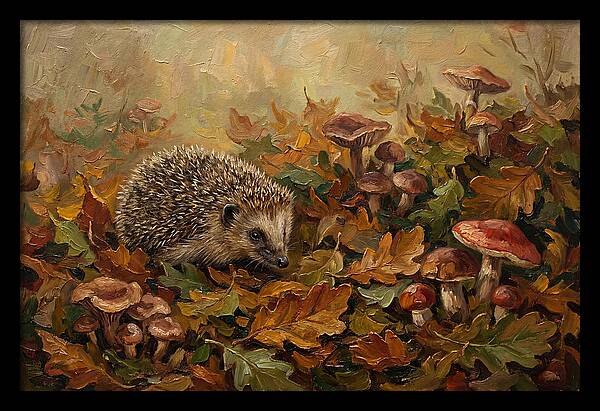 Hedgehog Among Autumn Leaves