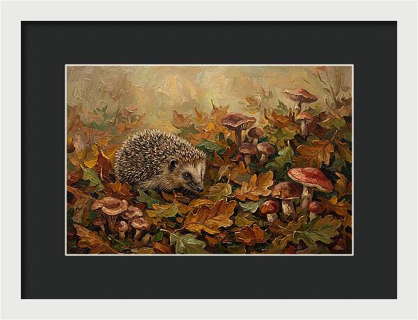 Hedgehog Among Autumn Leaves