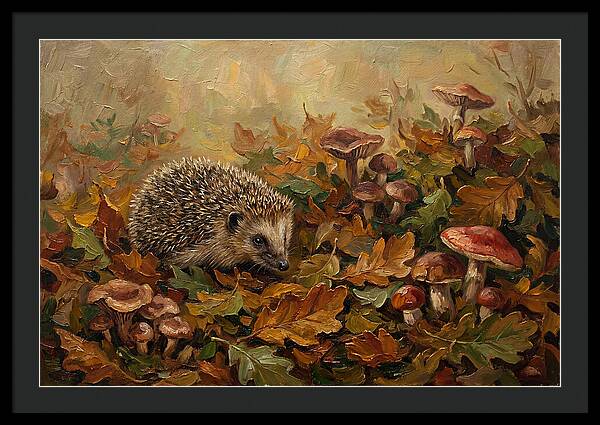 Hedgehog Among Autumn Leaves