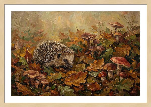 Hedgehog Among Autumn Leaves