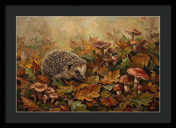 Hedgehog Among Autumn Leaves