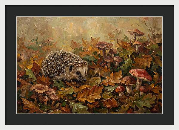 Hedgehog Among Autumn Leaves