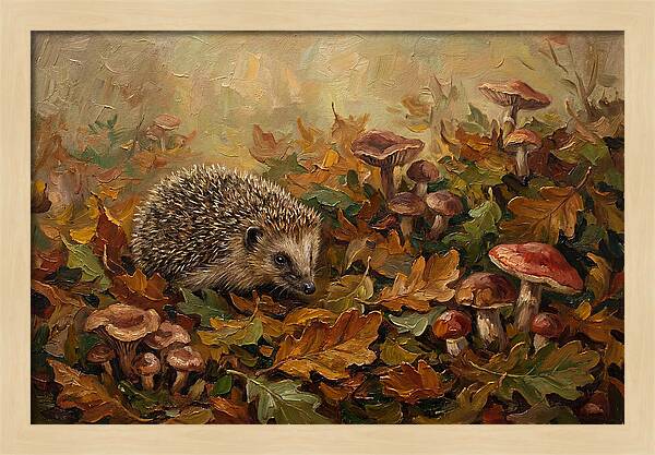 Hedgehog Among Autumn Leaves