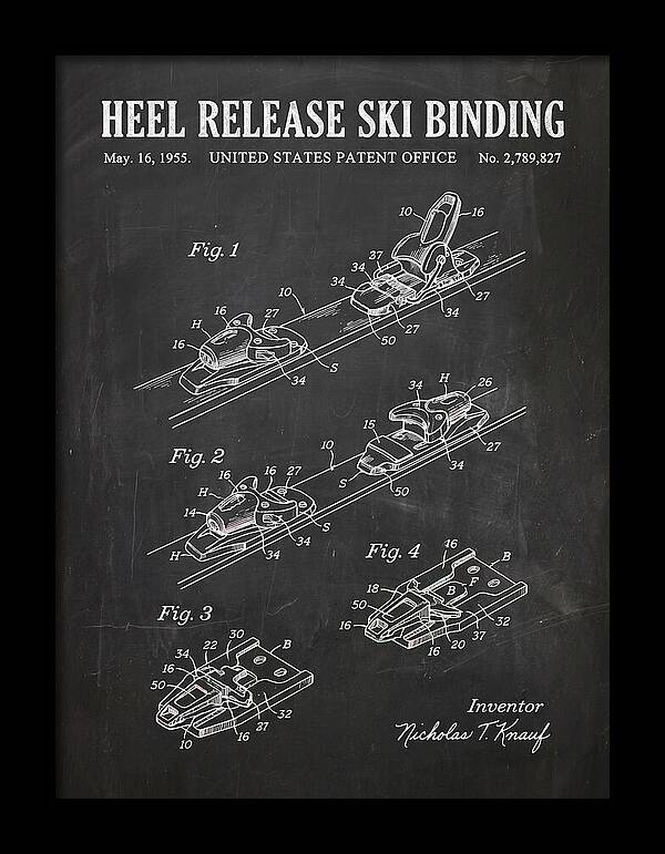 Heel Release Ski Binding Chalkboard Patent Us2789827a