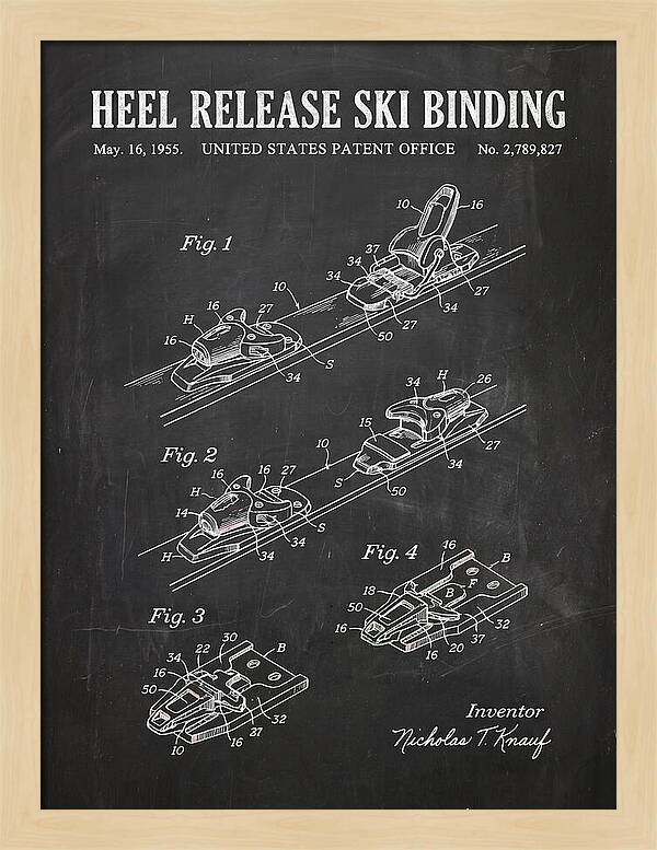 Heel Release Ski Binding Chalkboard Patent Us2789827a