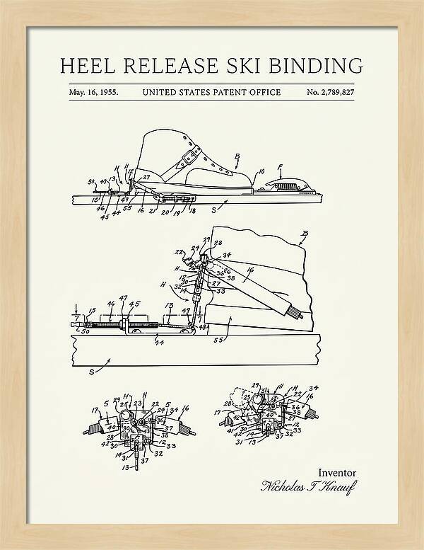 Heel Release Ski Binding Minimalist Patent Us2789827a