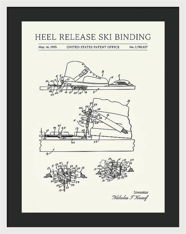 Heel Release Ski Binding Minimalist Patent Us2789827a