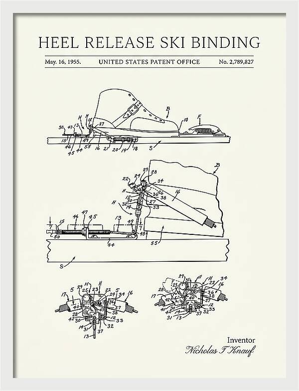 Heel Release Ski Binding Minimalist Patent Us2789827a