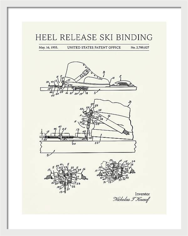 Heel Release Ski Binding Minimalist Patent Us2789827a