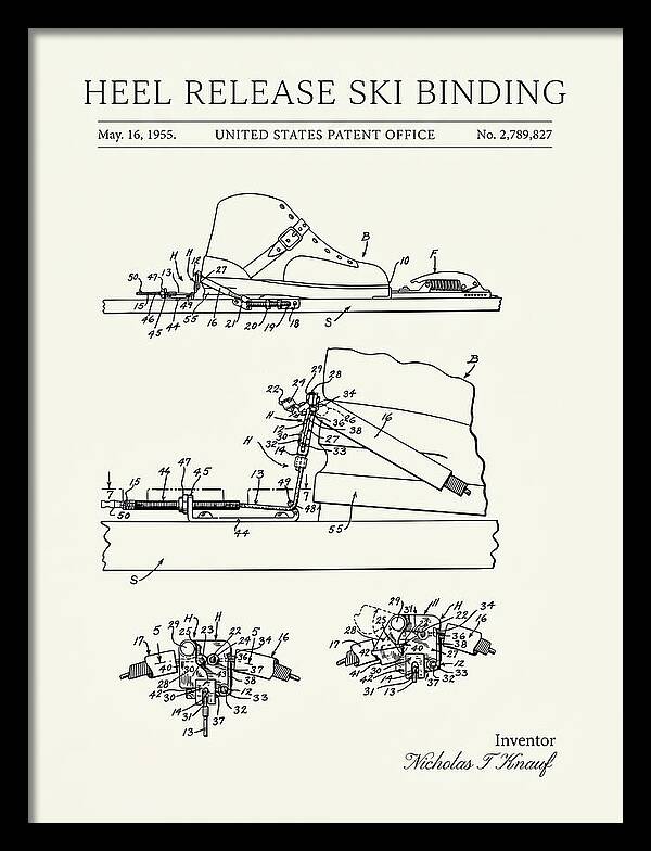 Heel Release Ski Binding Minimalist Patent Us2789827a