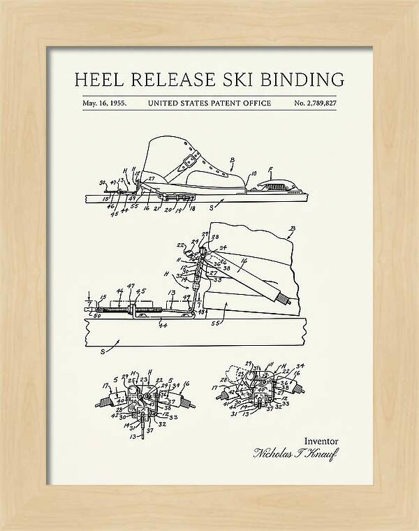 Heel Release Ski Binding Minimalist Patent Us2789827a