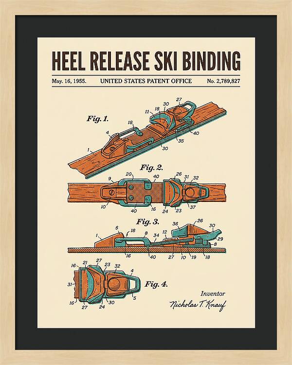 Heel Release Ski Binding Retro Patent Us2789827a