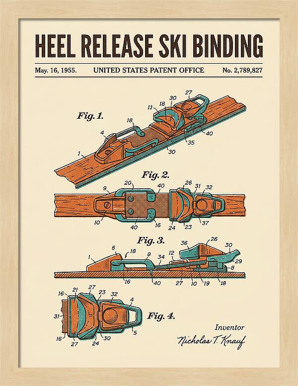 Heel Release Ski Binding Retro Patent Us2789827a