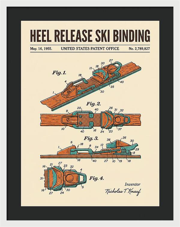 Heel Release Ski Binding Retro Patent Us2789827a