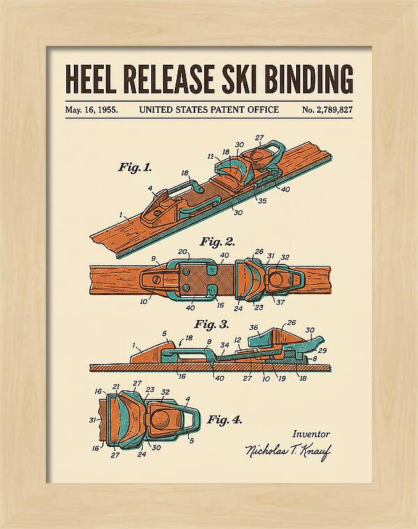 Heel Release Ski Binding Retro Patent Us2789827a