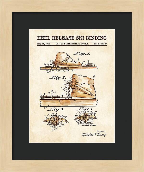 Heel Release Ski Binding Watercolor Patent Us2789827a