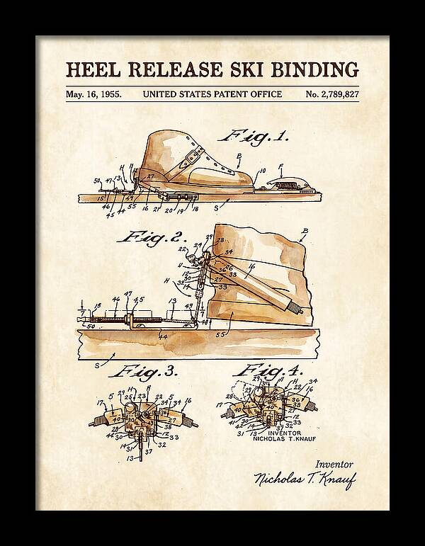 Heel Release Ski Binding Watercolor Patent Us2789827a