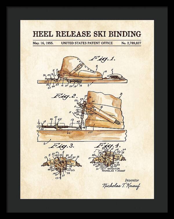 Heel Release Ski Binding Watercolor Patent Us2789827a