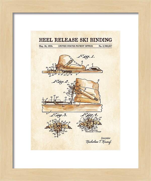 Heel Release Ski Binding Watercolor Patent Us2789827a