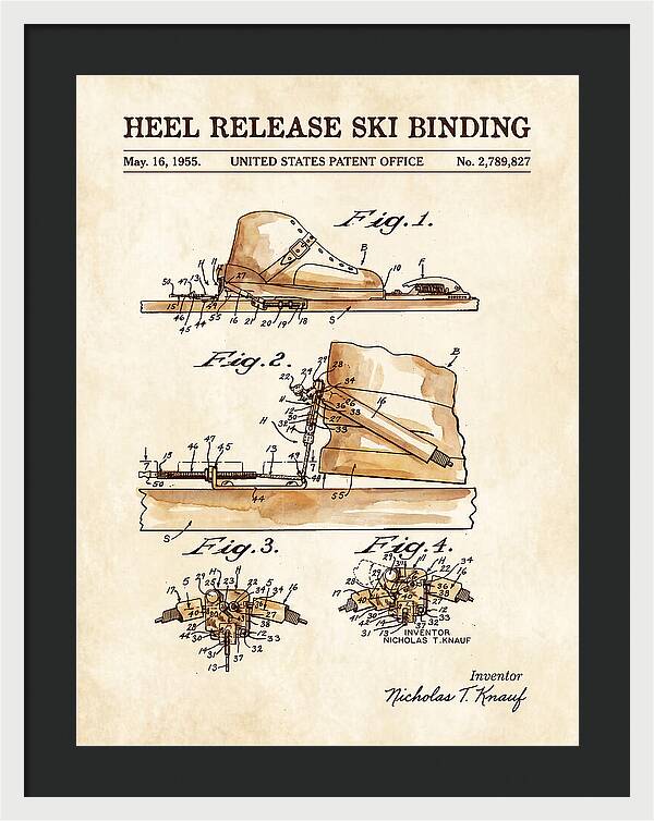 Heel Release Ski Binding Watercolor Patent Us2789827a