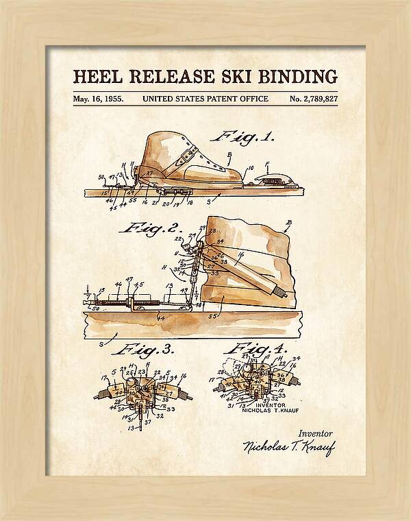 Heel Release Ski Binding Watercolor Patent Us2789827a