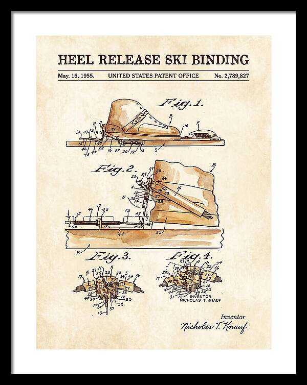 Heel Release Ski Binding Watercolor Patent Us2789827a
