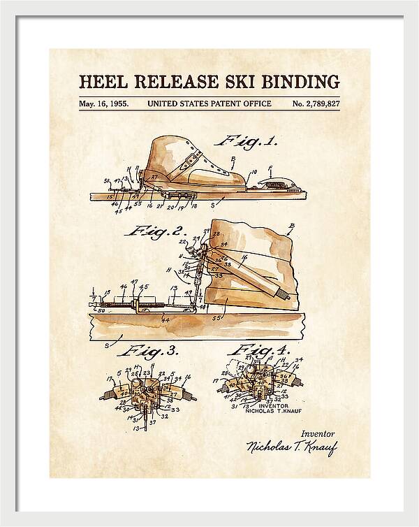 Heel Release Ski Binding Watercolor Patent Us2789827a