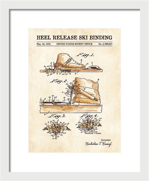 Heel Release Ski Binding Watercolor Patent Us2789827a