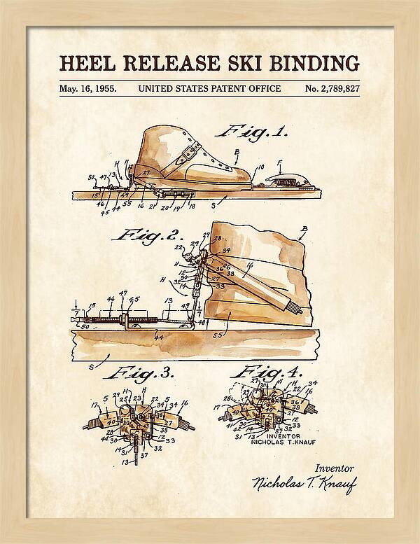Heel Release Ski Binding Watercolor Patent Us2789827a