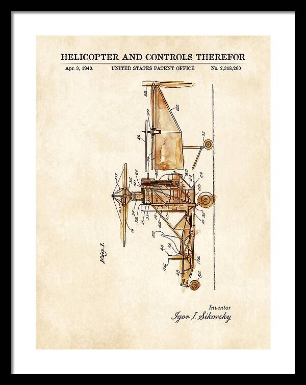 Helicopter And Controls Sikorsky Watercolor Patent Us2318260