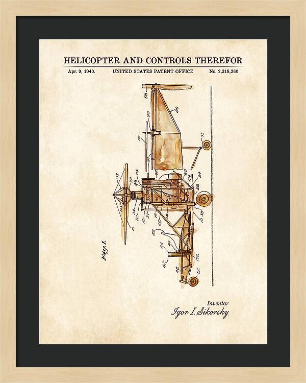 Helicopter And Controls Sikorsky Watercolor Patent Us2318260