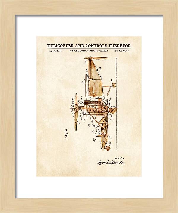 Helicopter And Controls Sikorsky Watercolor Patent Us2318260
