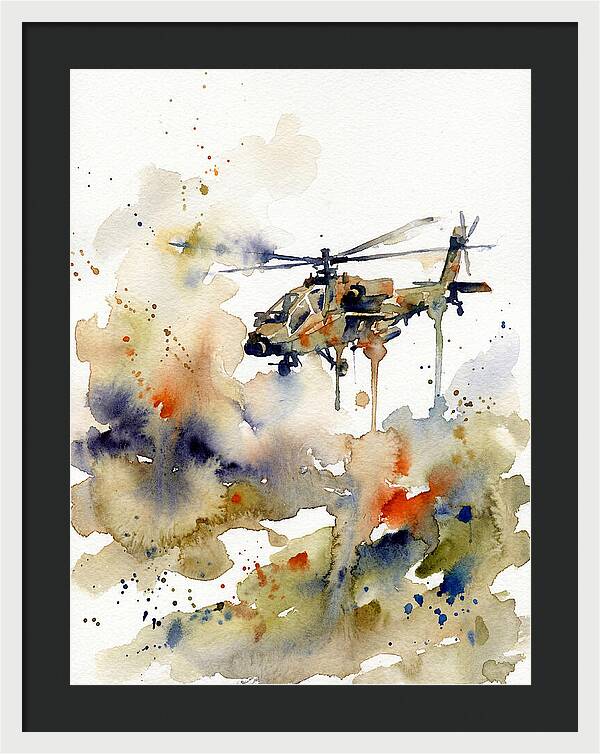 Helicopter In Watercolor Flight