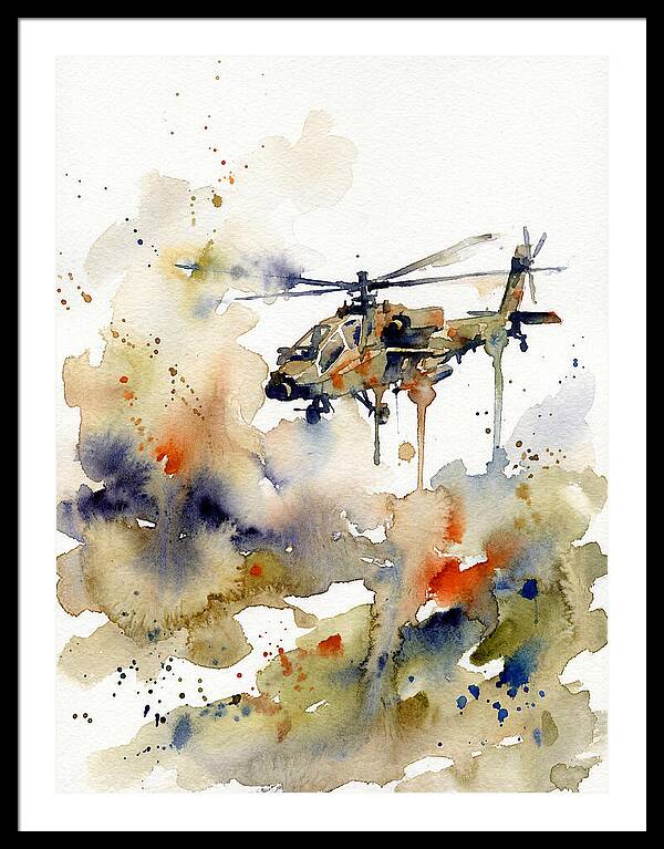 Helicopter In Watercolor Flight