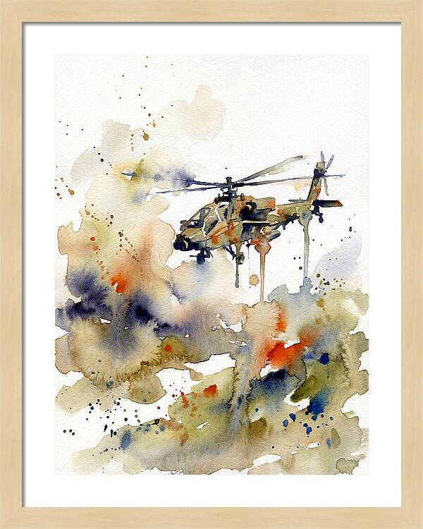 Helicopter In Watercolor Flight
